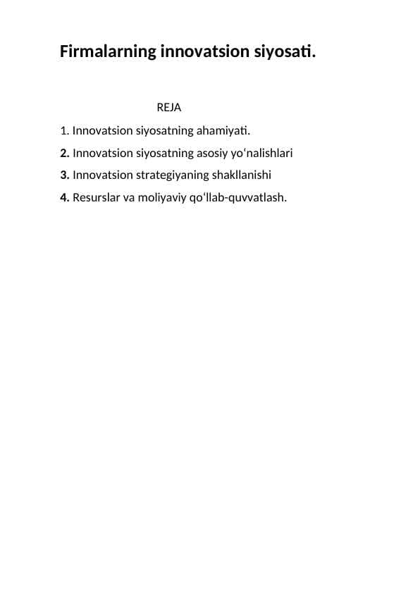Firmalarning innovatsion siyosati.