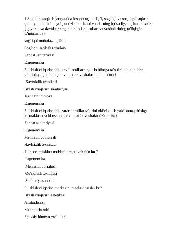 Hayot faoliyati xavfsizligi test