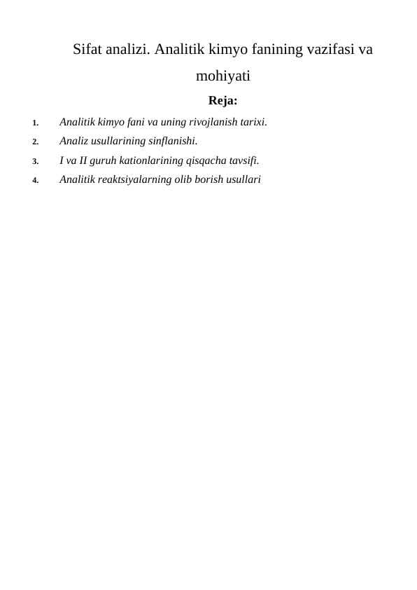 Sifat analizi. Analitik kimyo fanining vazifasi va mohiyati