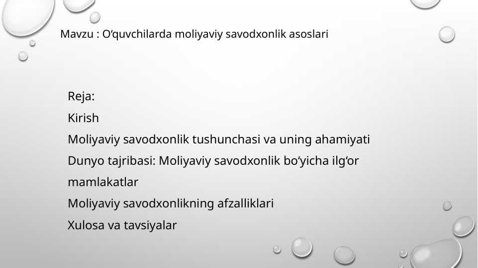 O‘quvchilarda moliyaviy savodxonlik asoslari