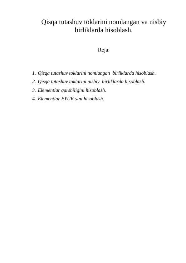 Qisqa tutashuv toklarini nomlangan va nisbiy birliklarda hisoblash.