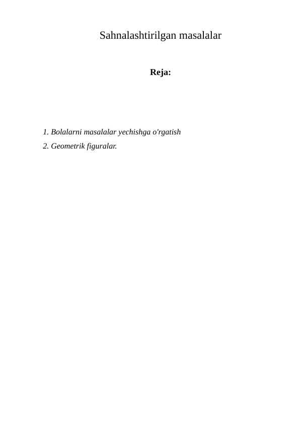 Sahnalashtirilgan masalalar