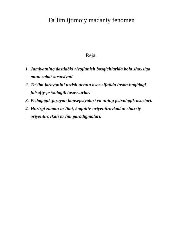 Ta`lim ijtimoiy madaniy fenomen
