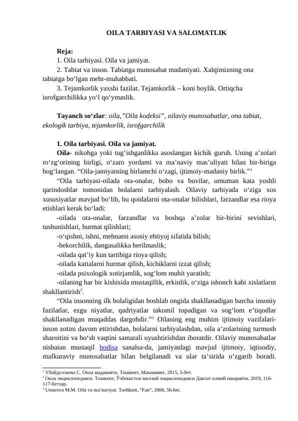 OILA TARBIYASI VA SALOMATLIK