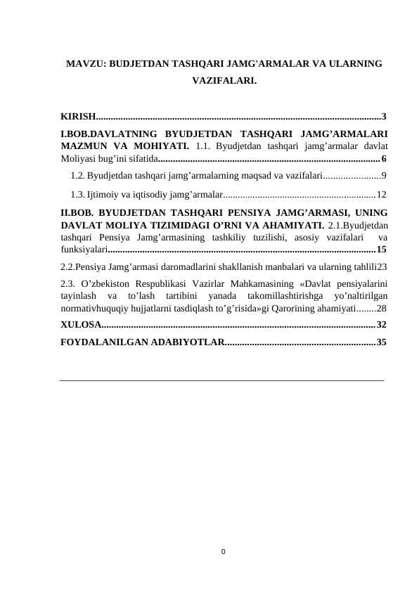 BUDJETDAN TASHQARI JAMG'ARMALAR VA ULARNING VAZIFALARI.