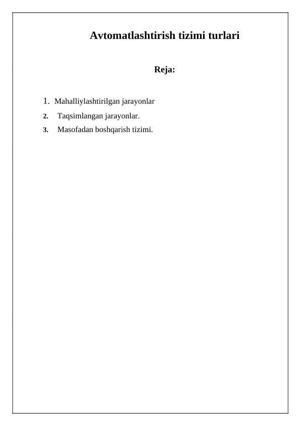 Avtomatlashtirish tizimi turlari