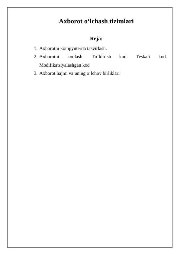 Axborot o‘lchash tizimlari