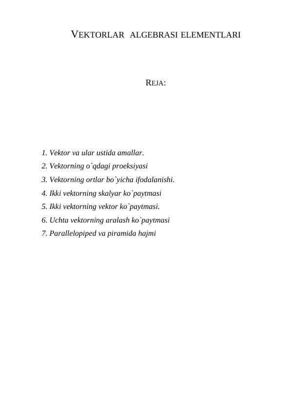 Vektorlar algebrasi elementlari