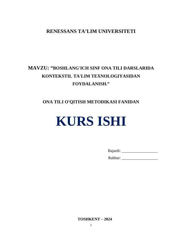 BOSHLANG'ICH SINF ONA TILI DARSLARIDA KONTEKSTIL TA'LIM TEXNOLOGIYASIDAN FOYDALANISH