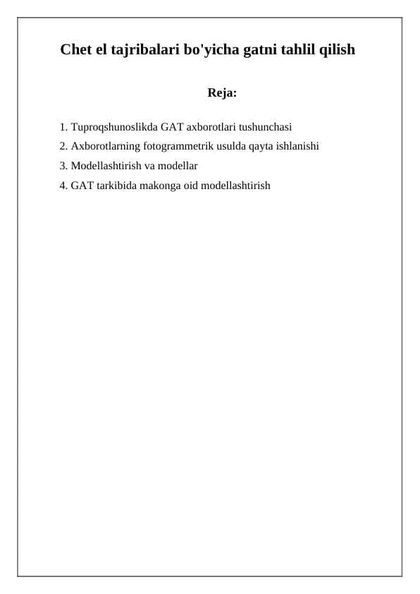 Chet el tajribalari bo'yicha gatni tahlil qilish