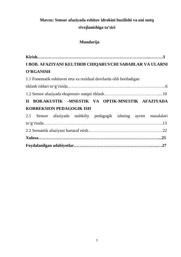Sensor afaziyada eshituv idrokini buzilishi va uni nutq rivojlanishiga ta’siri