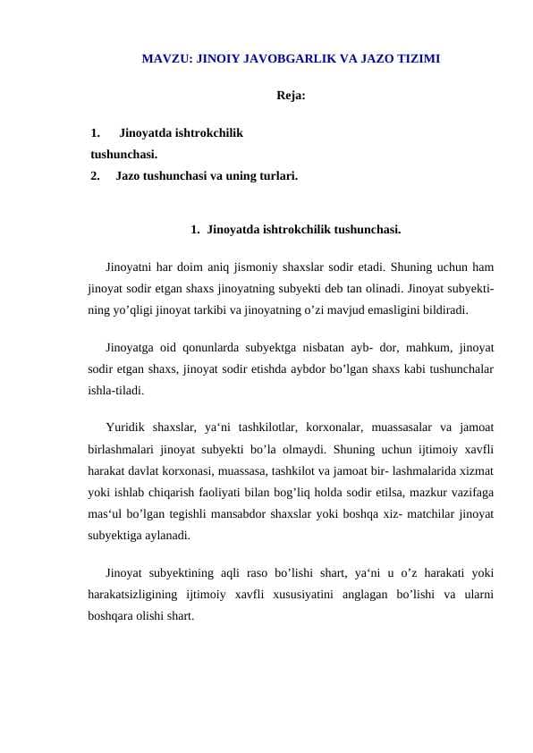 JINOIY JAVOBGARLIK VA JAZO TIZIMI