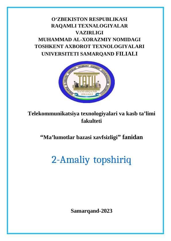 Ma’lumotlar bazasi xavfsizligi (Joins, GROUP BY ,CASE ,ALTER TABLE )