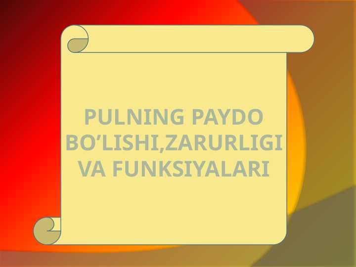 pulning paydo bulishi zarurligi funksiyalari