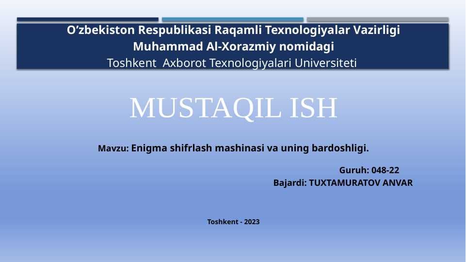 Enigma shifrlash mashinasi va uning bardoshligi