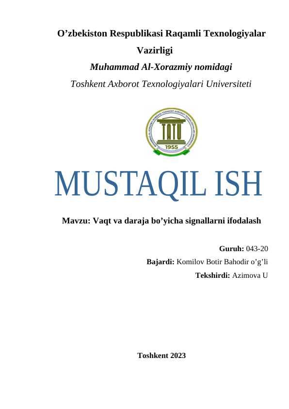 Vaqt va daraja bo’yicha signallarni ifodalash