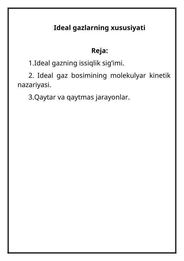 Ideal gazning issiqlik sig’imi