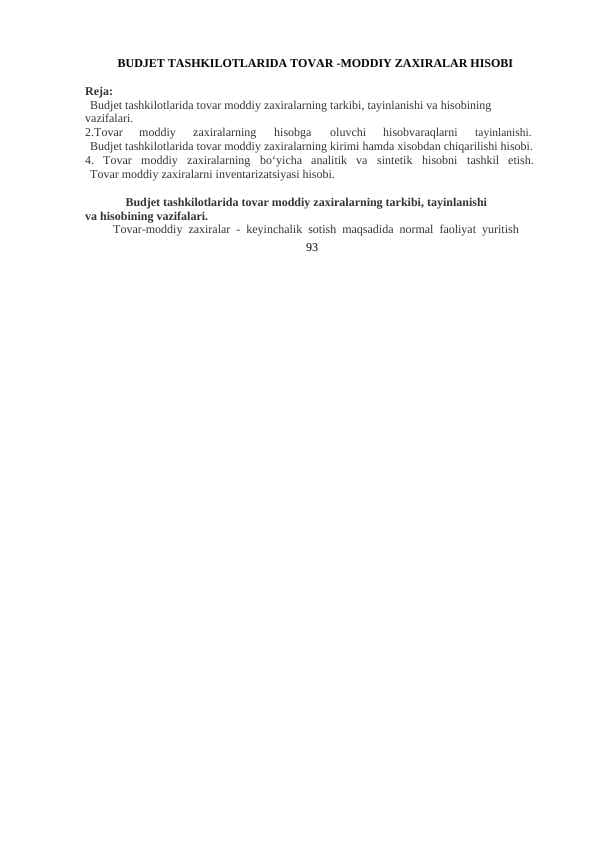 BUDJET TASHKILOTLARIDA TOVAR -MODDIY ZAXIRALAR HISOBI