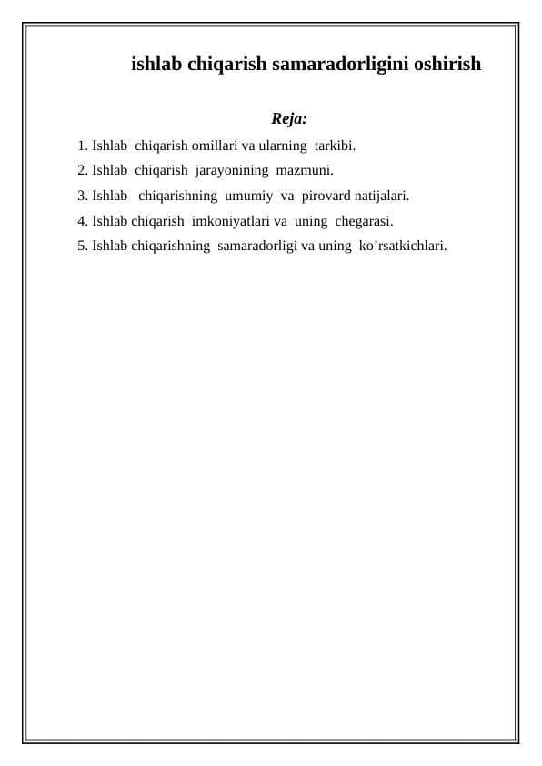 ishlab chiqarish samaradorligini oshirish