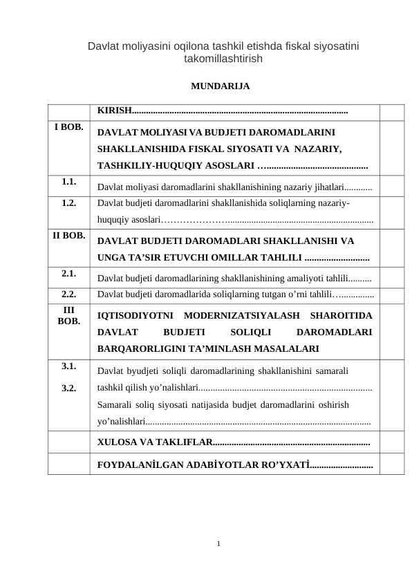 Davlat moliyasini oqilona tashkil etishda fiskal siyosatini takomillashtirish