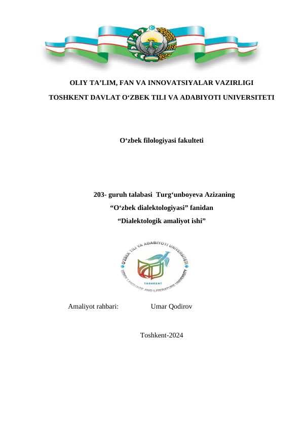 Dilalektologik amaliyot ishi