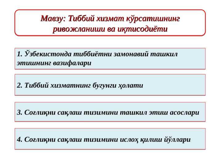 Тиббий хизмат кўрсатишнинг ривожланиши ва иқтисодиёти