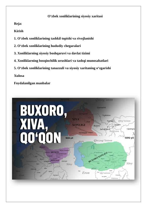 O‘zbek xonliklarining siyosiy xaritasi