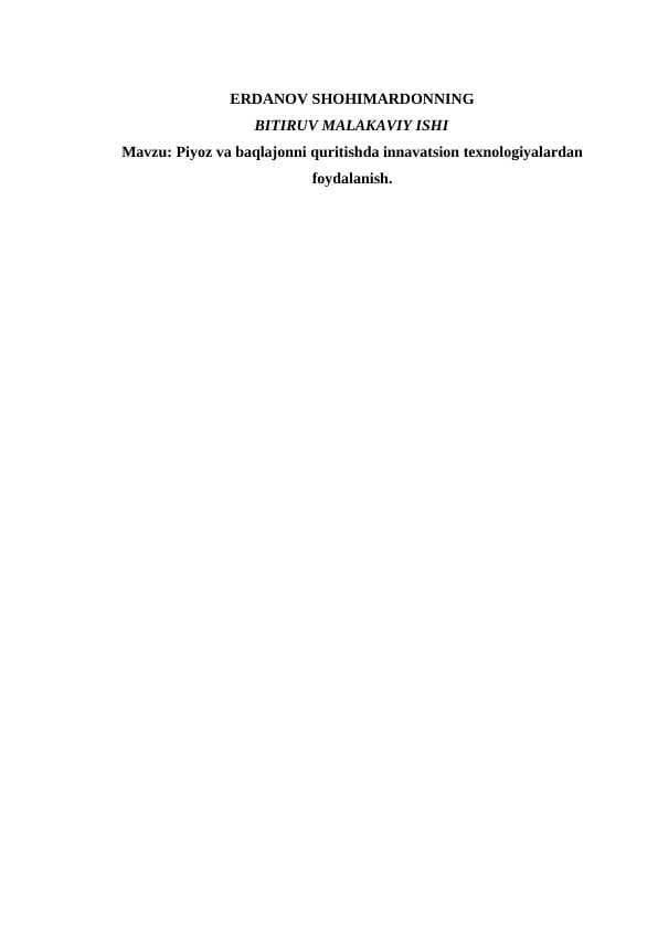 Piyoz va baqlajonni quritishda innavatsion texnologiyalardan foydalanish