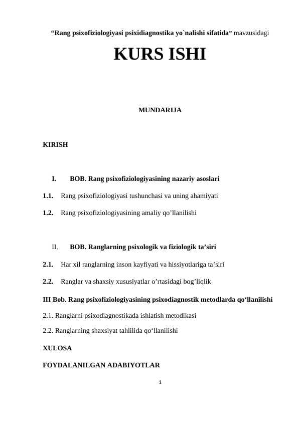 Rang psixofiziologiyasi psixidiagnostika yo`nalishi sifatida