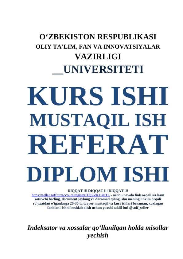 Indeksator va xossalar qo‘llanilgan holda misollar yechish