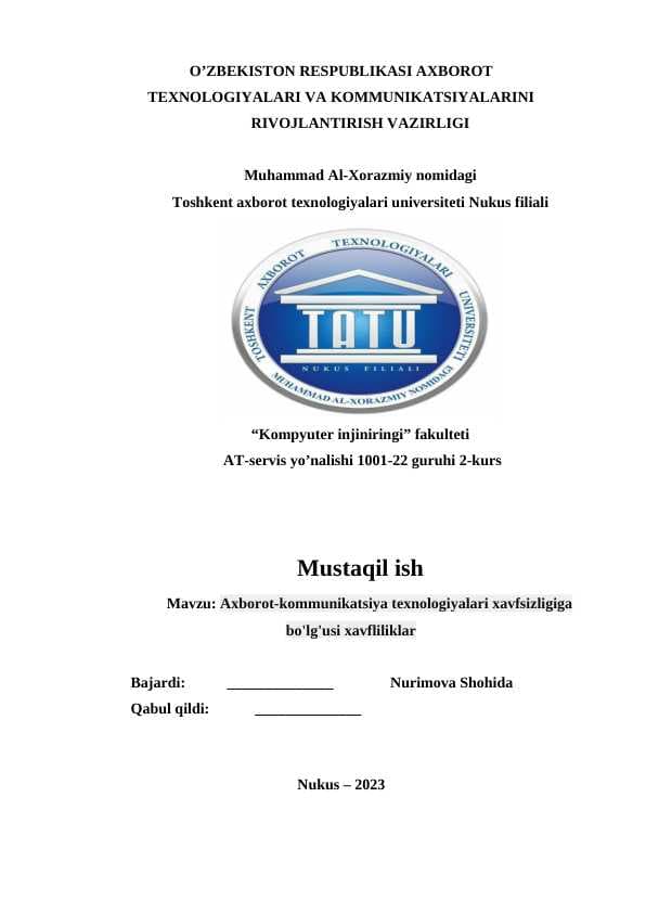 Axborot-kommunikatsiya texnologiyalari xavfsizligiga bo'lg'usi xavfliliklar