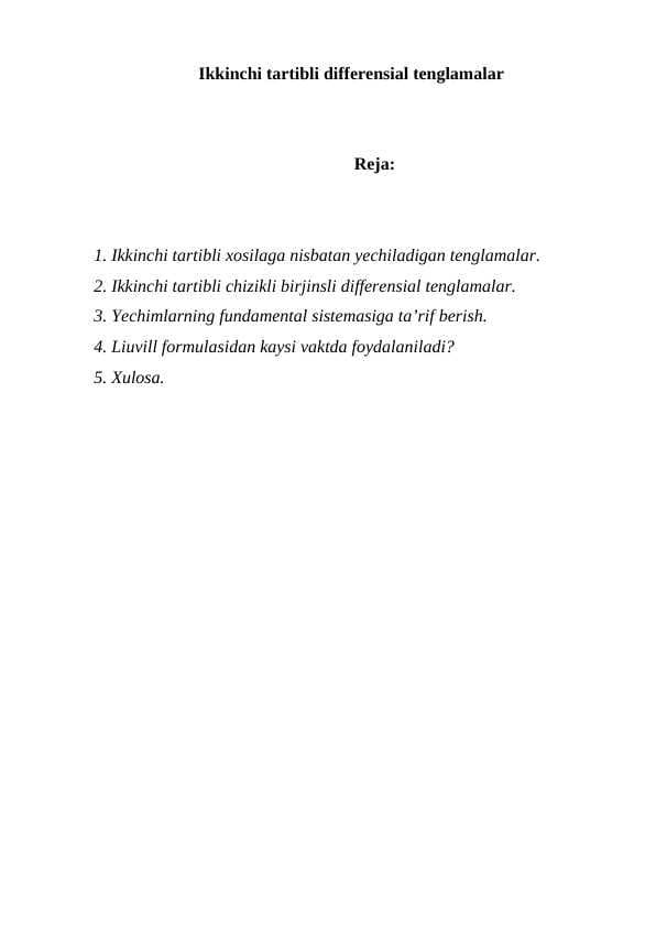 Ikkinchi tartibli differensial tenglamalar