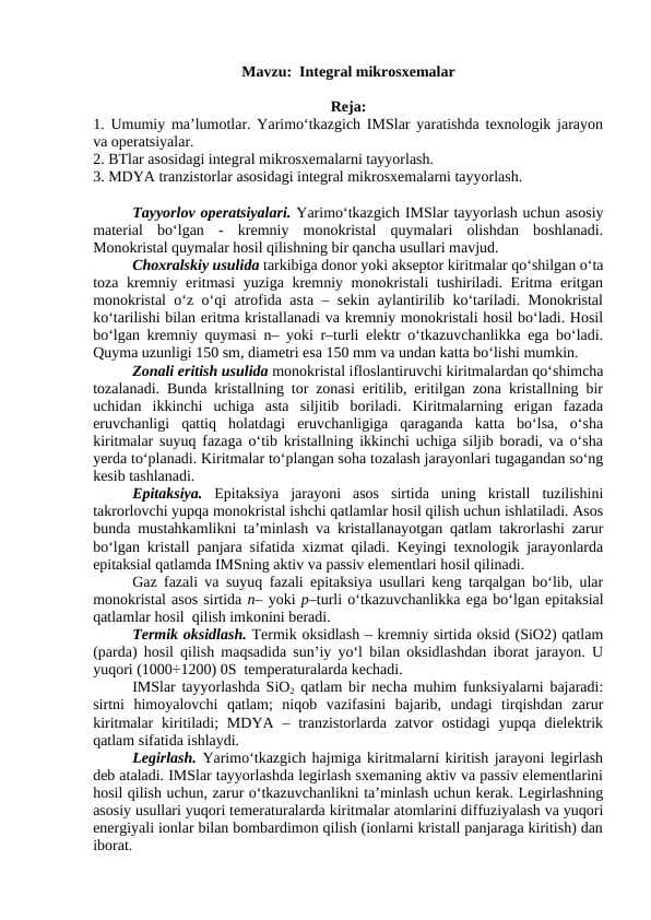 Integral mikrosxemalar