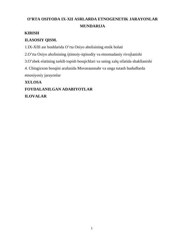 O’rta Osiyoda IX-XII asrlarda etnogenetik jarayonlar