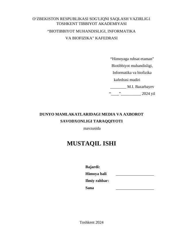 DUNYO MAMLAKATLARIDAGI MEDIA VA AXBOROT SAVODXONLIGI TARAQQIYOTI