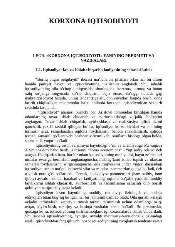 KОRXОNA IQTISОDIYOTI маъруза матни