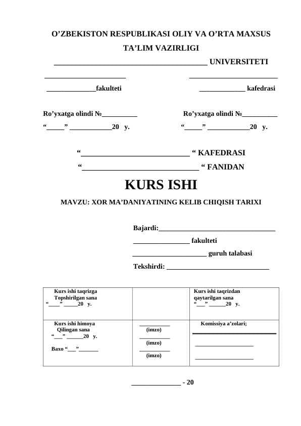 XOR MA’DANIYATINING KELIB CHIQISH TARIXI