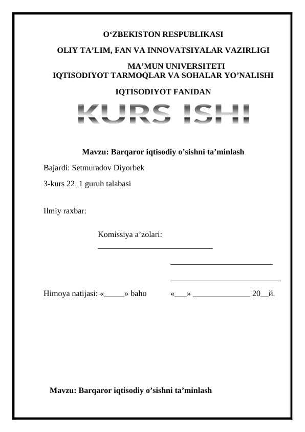 Barqaror iqtisodiy oʻsishni taʼminlash