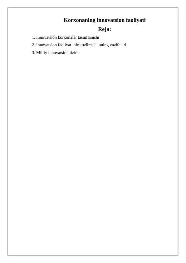Korxonaning innovatsion faoliyati referat
