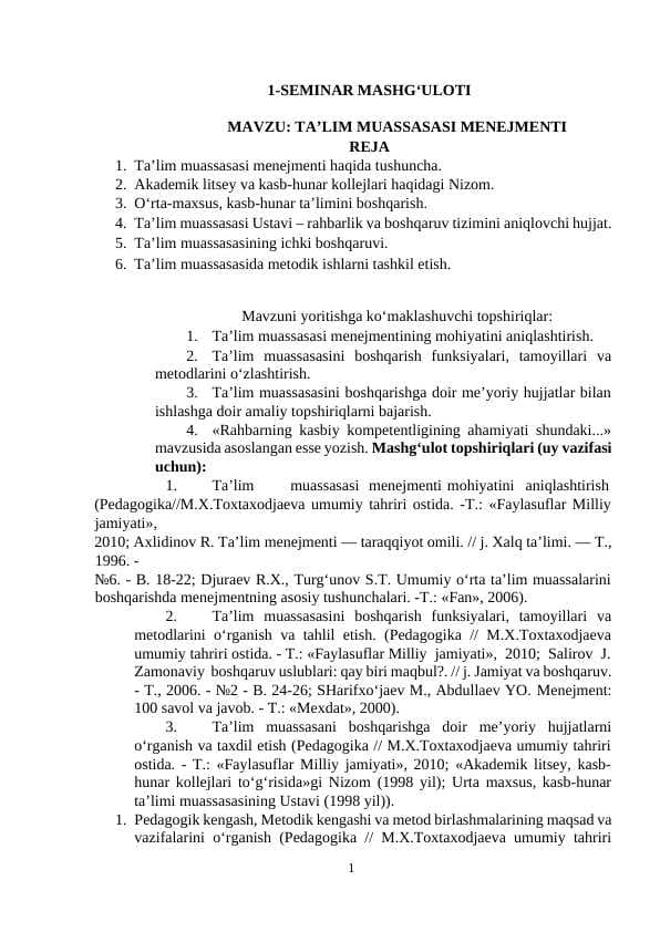 Pedagogika Seminar ishlanma