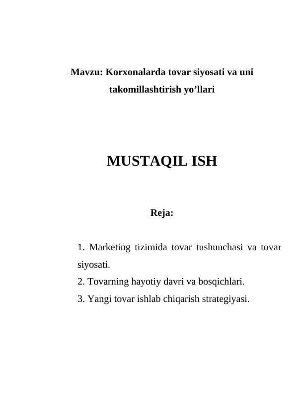 Kompaniya xolatining taxlili mavzusida mutaqil ish