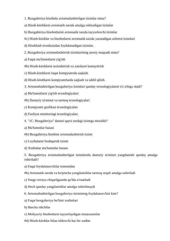 Buxgalteriya hisobi va audit test 10 talik
