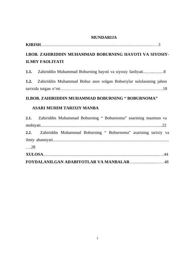 ZAHIRIDDIN MUHAMMAD BOBURNING HAYOTI VA SIYOSIY-ILMIY FAOLIYATI