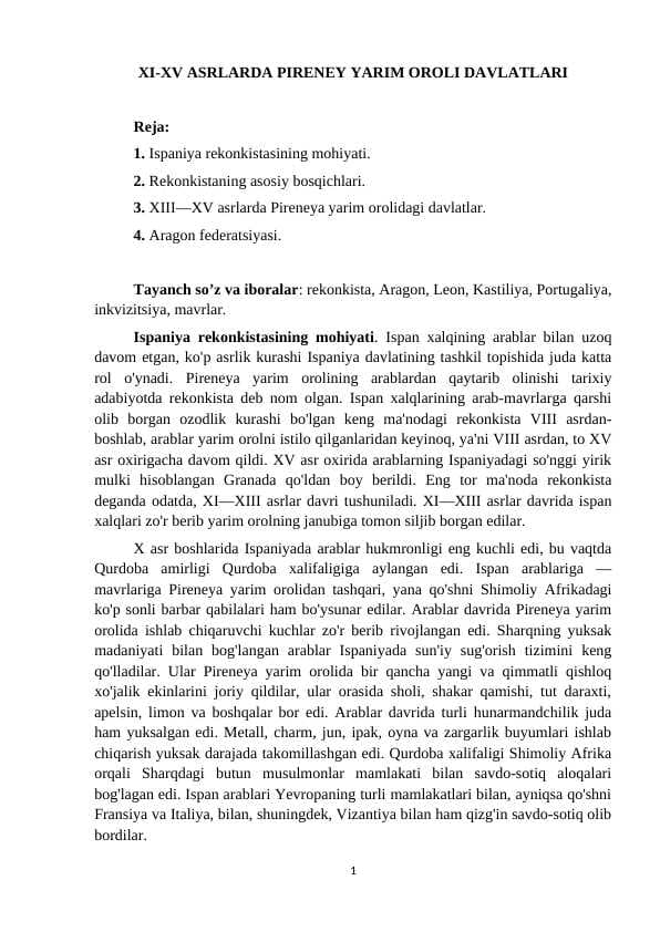 XI-XV ASRLARDA PIRENEY YARIM OROLI DAVLATLARI