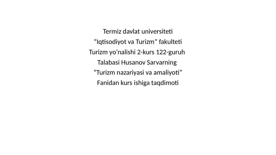 Turizm nazariyasi va amaliyoti