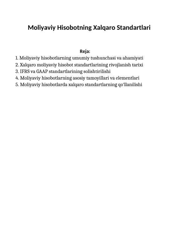 Moliyaviy Hisobotning Xalqaro Standartlari