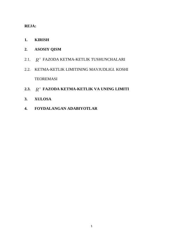 KETMA-KETLIK VA UNING LIMITI R