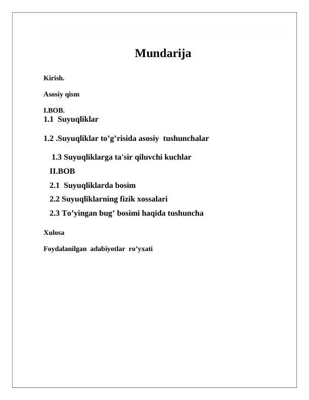 Suyuqliklarning to’yingan bug’ bosimi