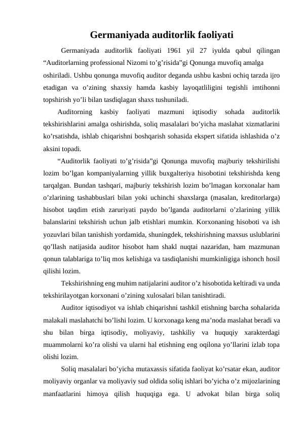 Germaniyada auditorlik faoliyati
