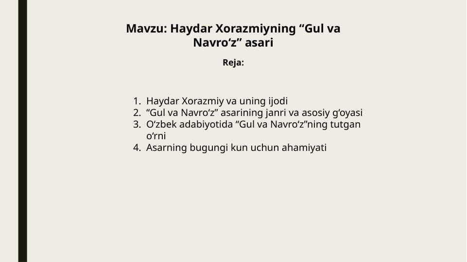 Haydar Xorazmiyning “Gul va Navro'z” asari